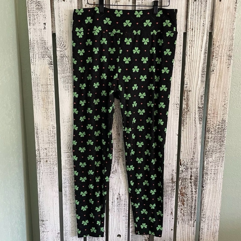 No Boundaries Shamrock Leggings Black Green Women Size XL St Patrick’s Day Ankle